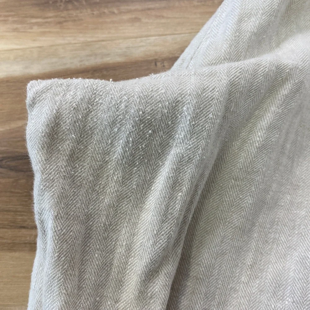 Perry Ellis Trousers 38/30 Linen Cotton Herringbone Straight Leg Beige Tan